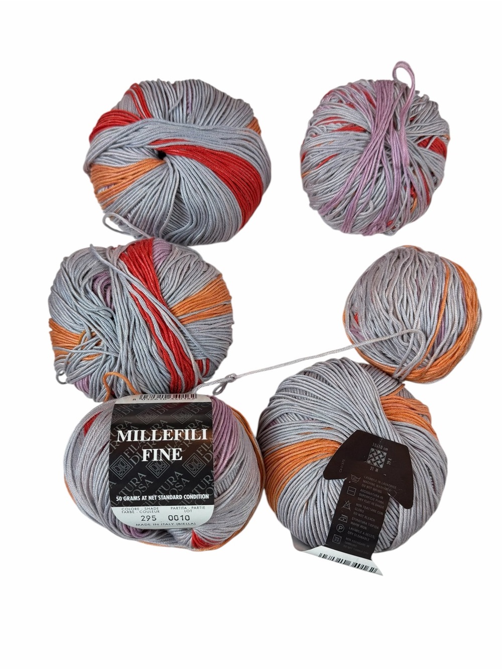 Filatura DI Crosa MILLEFILI FINE 100% Cotton Yarn Color 295 Shade Gray - Multi